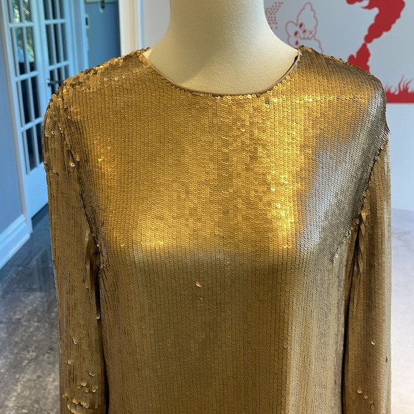 NWT Diane von Furstenberg Pauletta embellished gold sequin silk dress. 10 - Picture 3 of 12